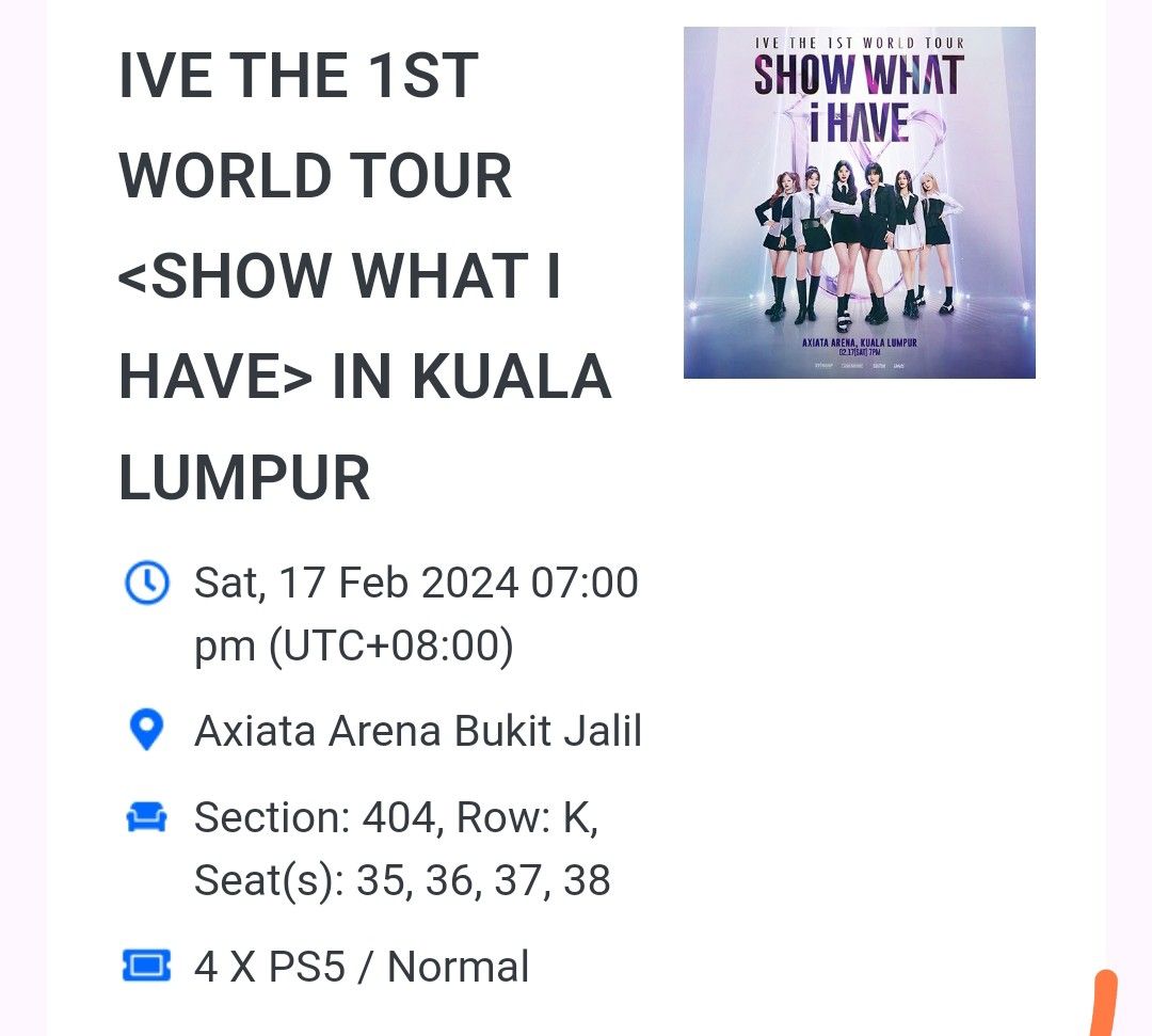 IVE Concert Ticket Malaysia, Tickets & Vouchers, Event Tickets on Carousell