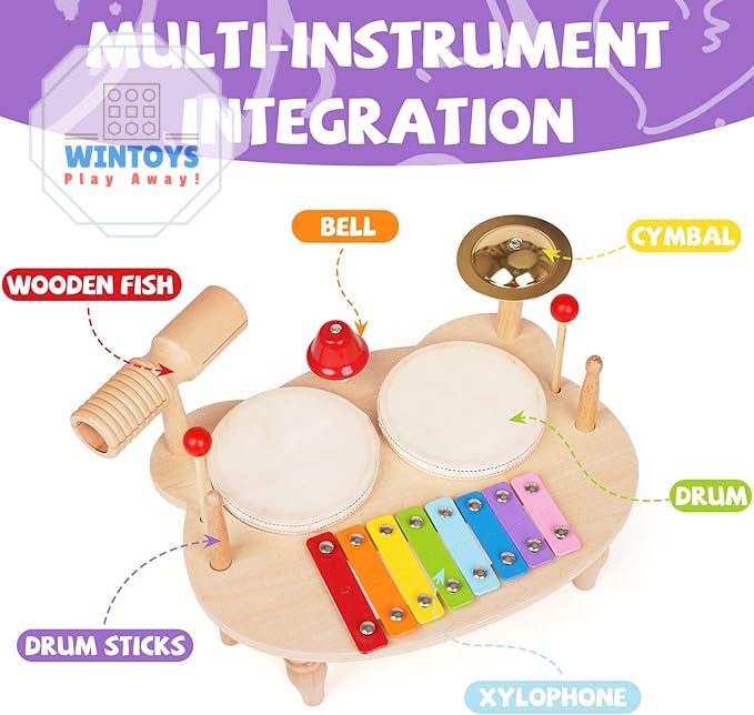 OATHX Kids Drum Set, Musical Instruments Xylophone For Toddlers, Montessori Toys Baby Music Set