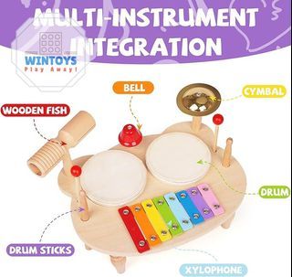 Kids Drum Set for Toddlers Baby Montessori Music Instruments Toy All in One Xylophone Wooden Music Toy Kit Musical Table Natural Educational Percussion Xylophone Sensory Toys for Kids