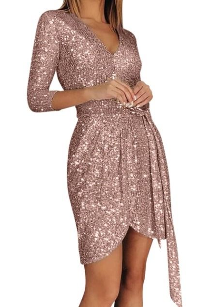 L7 L54 Dress for Women Shining Glitter Party Dress Long Sleeve