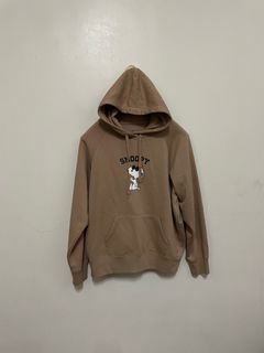 Lativ 奶茶色SNOOPY印花內刷毛連帽長袖T恤 / L