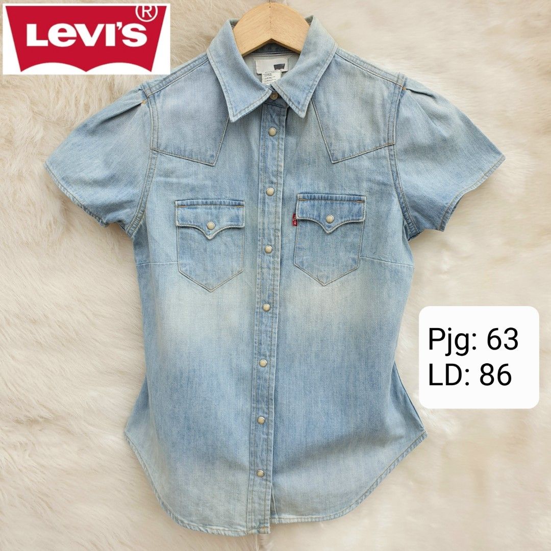 LEVI'S Blouse Kemeja Denim Lengan Pendek Wanita, Fesyen Wanita