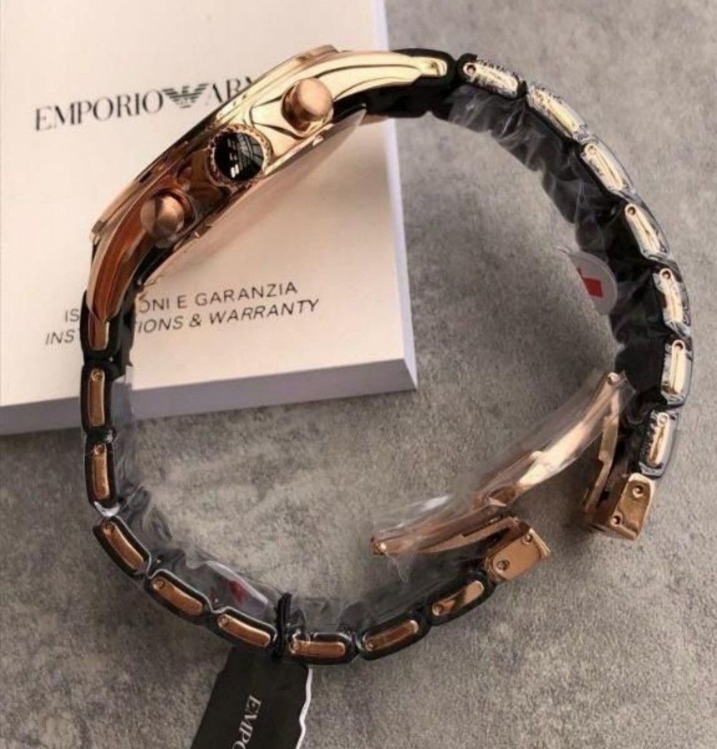 LOWEST PRICE Emporio Armani AR5906 Chronograph Women s Ladies Black Silicone Coated Stainless Steel Rose Gold Bezel Black Dial Watch armani ar5906 Birthday gift birthday BRAND NEW IN BOX Women s Fashi...