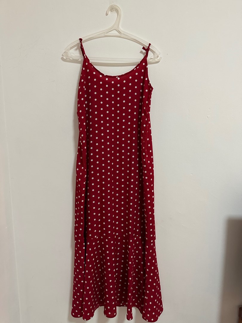 8apart Women Cherry Red Polka Dot Maxi Dress