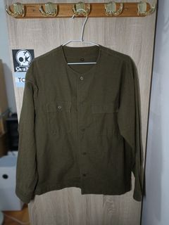 Muji 無印良品 立領 中山領 無領 墨綠 襯衫 S-M