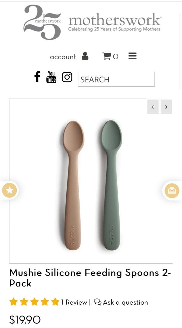 Mushie Silicone Feeding Spoons (Dried Thyme/Natural) 2-Pack