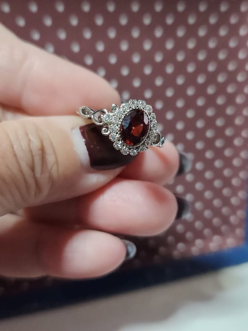 Garnet stone clearance silver ring