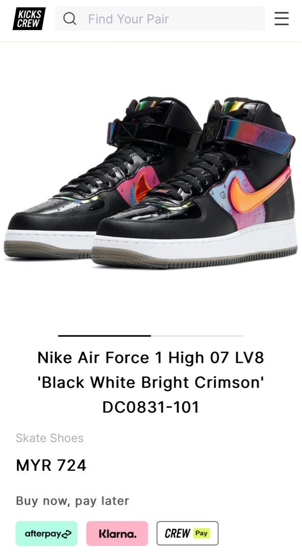 Kasut Raya Nike Air Force 1 High 07 LV8 Black White Bright Crimson DC0831 101