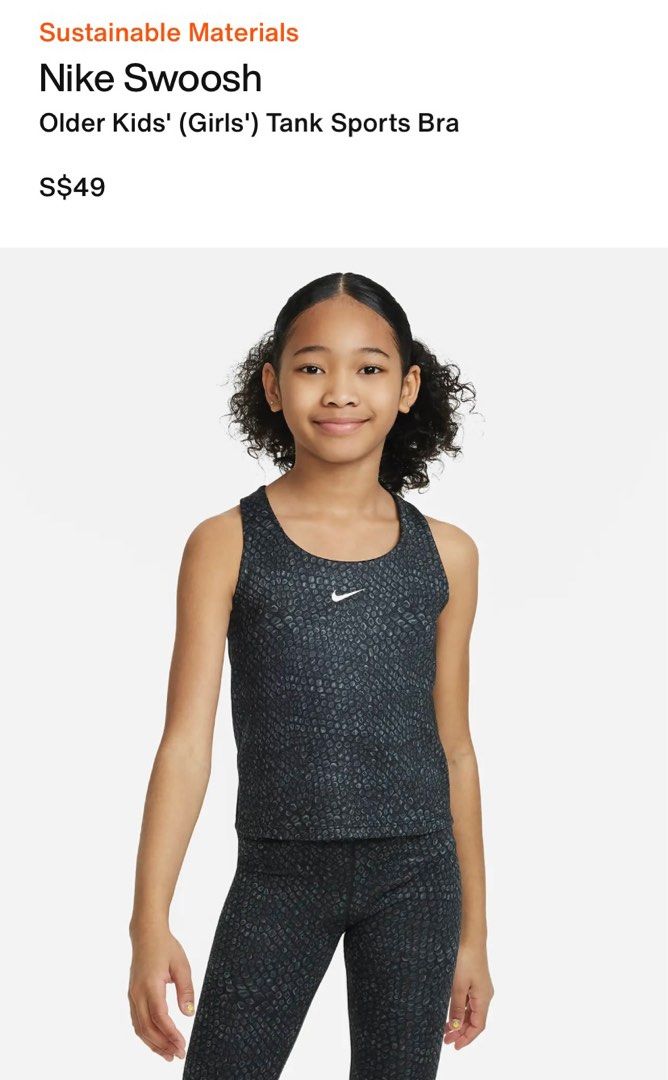 Nike Swoosh Older Kids' (Girls') Tank Sports Bra, Babies & Kids