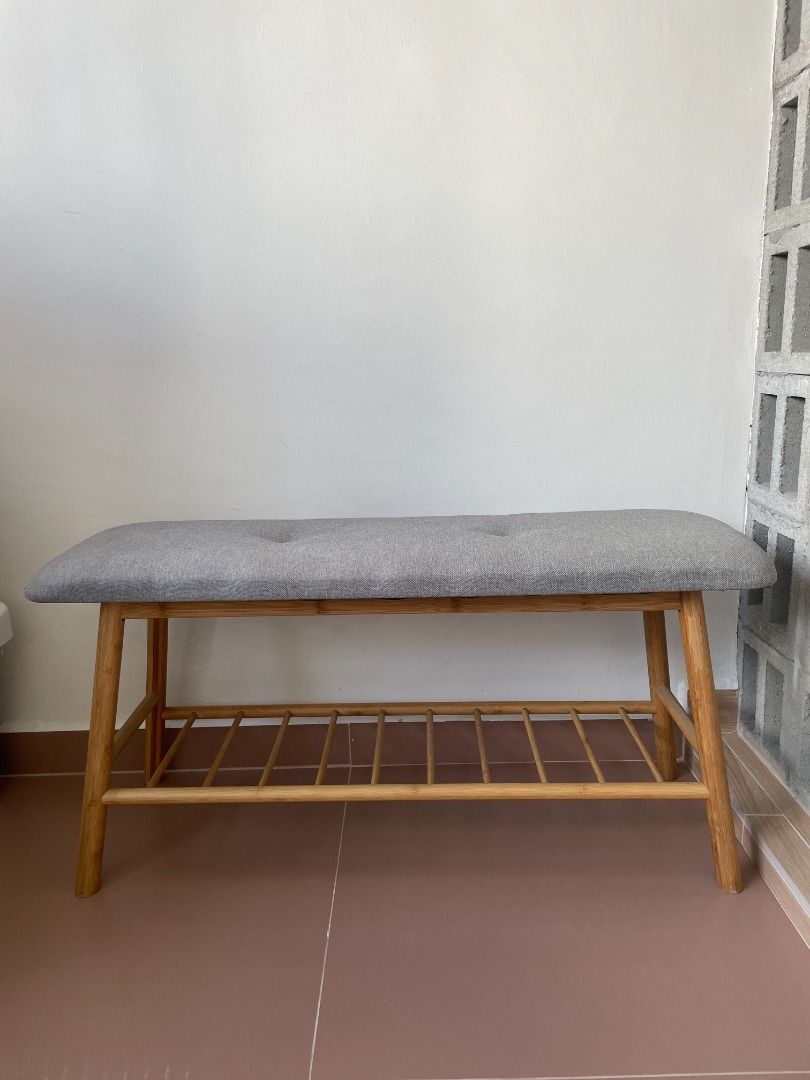 Grey store entryway bench