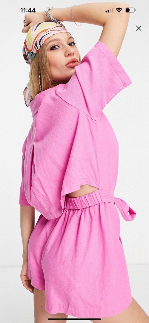 Pink linen hot sale playsuit