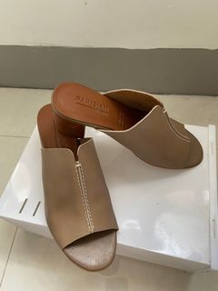 Parisian genuine leather mule - beige with free platform suede shoes
