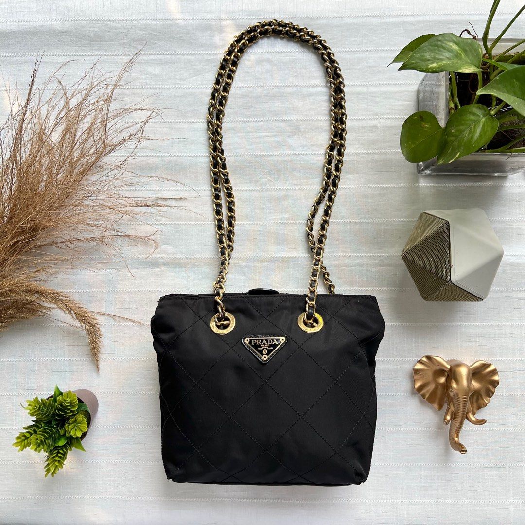 Prada nylon bag with chain strap hotsell