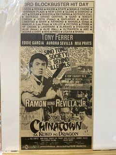 Ramon Bong Revilla Jr.• Tony Ferrer • Eddie Garcia • CHINATOWN SA KUKO NG DRAGON - Tagalog Filipino Old Newspaper Clip Cut Outside OPM Filipino Cinema Movie House Poster Wall Print Decor Ad