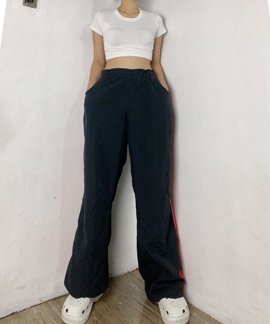 Women Red Side Button Track Pants