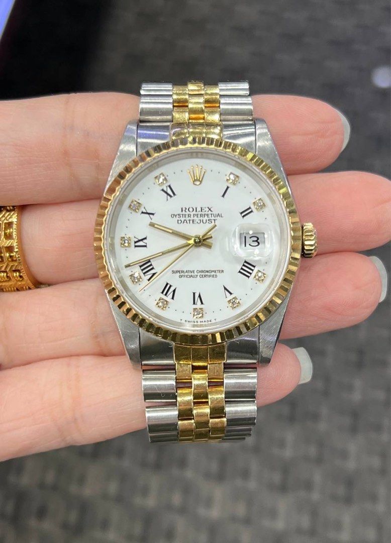 ROLEX OYSTER PERPETUAL DATEJUST SWISS MADE DIAMOND ROMAN AUTOMATIC 16233