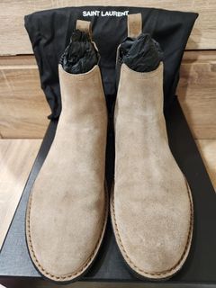 Saint Laurent Paris SLP 淺棕色麂皮切爾西靴