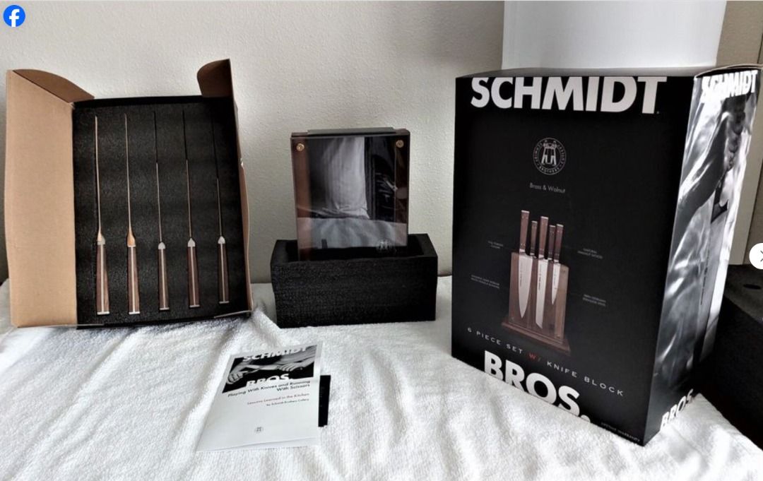 Schmidt Brothers Cutlery 6pc Walnut and Brass Knife Block Set