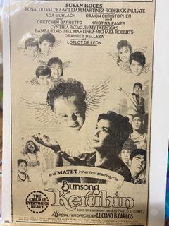 SUSAN ROCES RONALDO VALDEZ WILLIAM MARTINEZ Gretchen Barretto Lotlot De Leon MATET on BUNSONG KERUBIN - Tagalog Filipino Old Newspaper Clip Cut Outside OPM Filipino Cinema Movie House Poster Wall Print Decor Ad