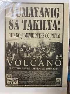 tommy lee jones in Volcano - Tagalog Filipino Old Newspaper Clip Cut Outside OPM Filipino Cinema Movie House Poster Wall Print Decor Ad