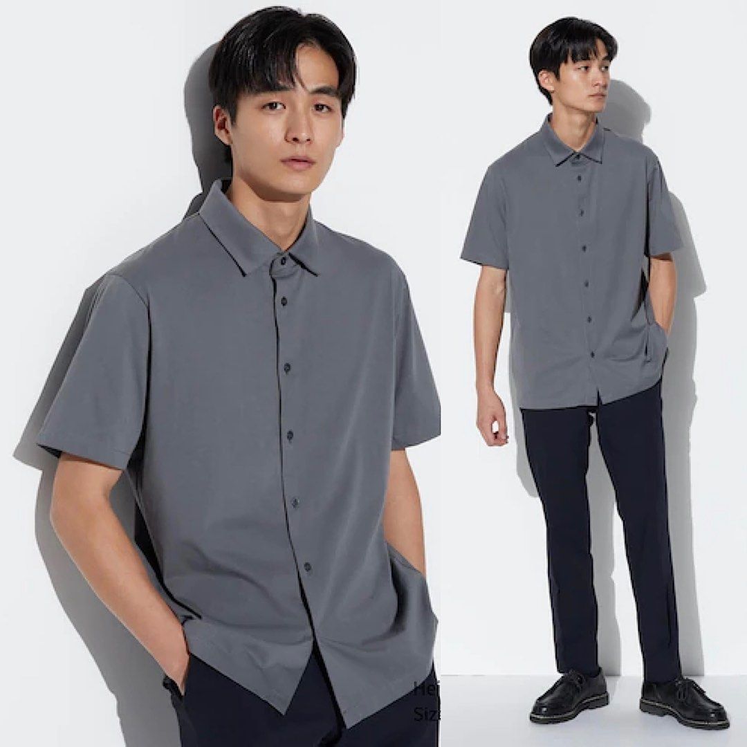 Uniqlo AIRism Button Down Short Sleeve Polo in Grey