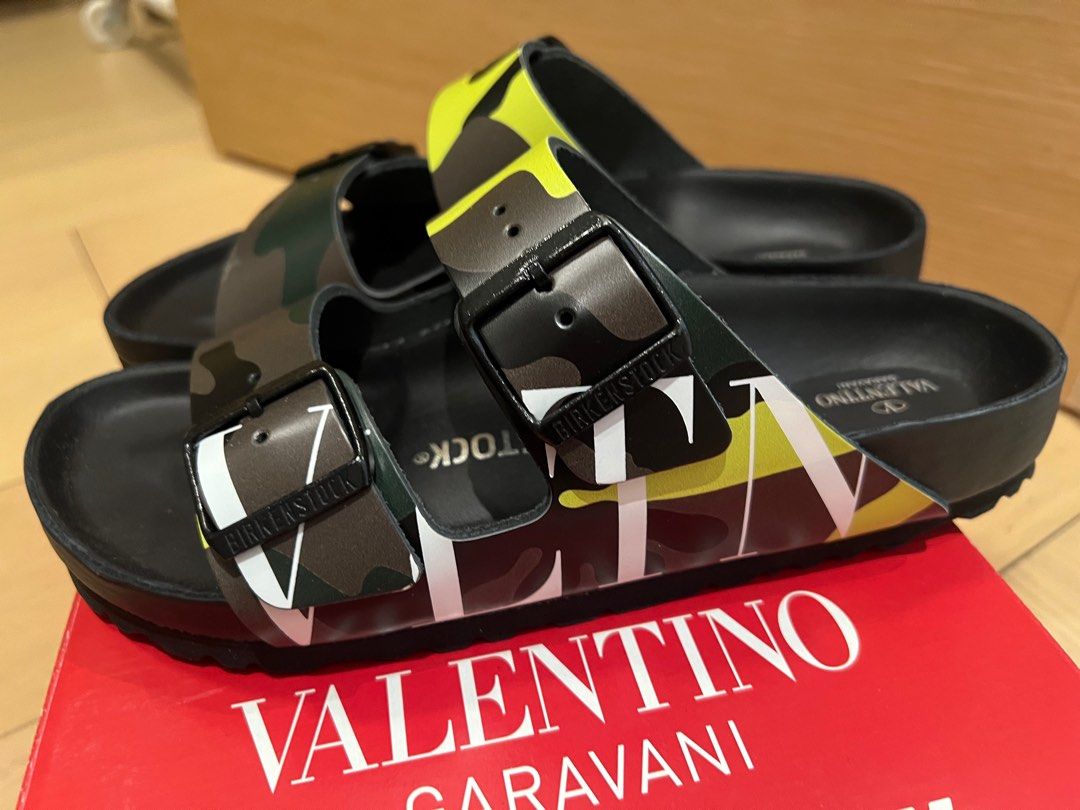 Valentino Birkenstock yellow camo sandals, 女裝, 鞋, 涼鞋- Carousell