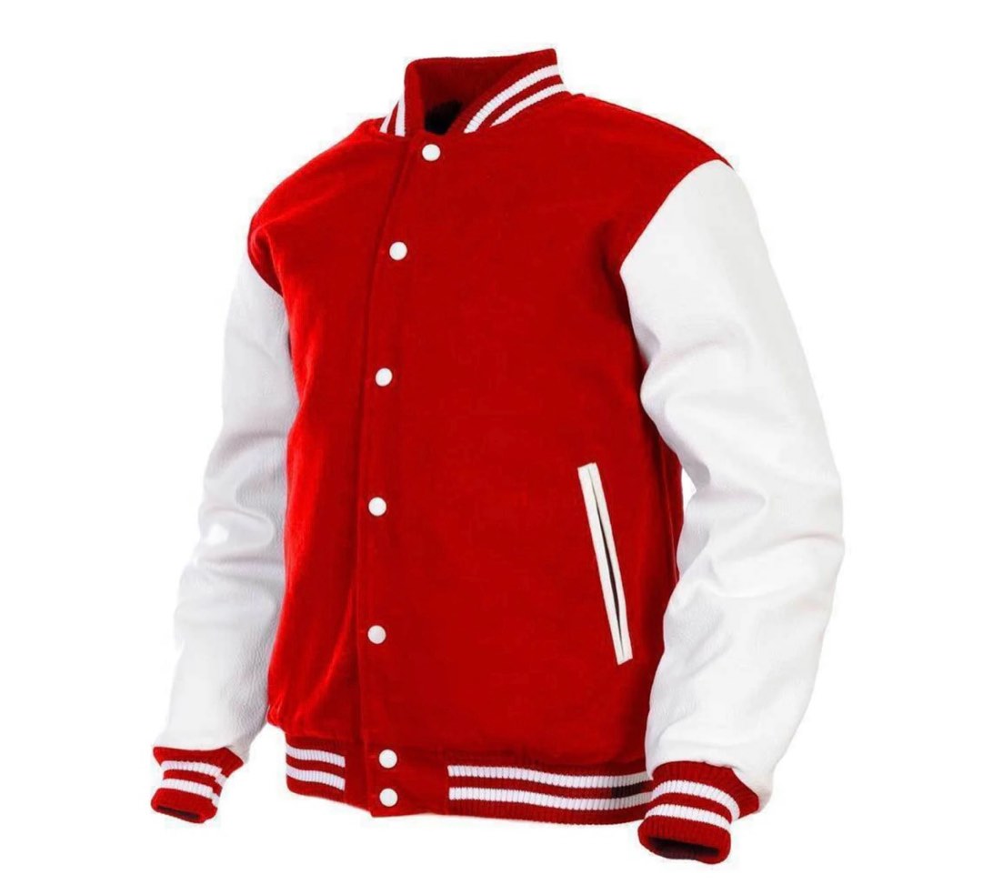 Red and white bomber jacket online