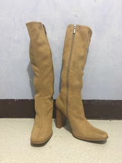 Vintage 90s y2k Candie’s Bratz Camel Tan Faux Suede Chunky Heel Sock Tall Boots 7 1/2