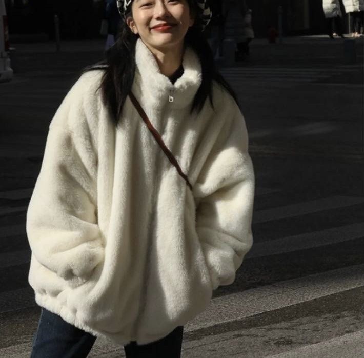White Furry Winter Coat Jacket Women s Fashion Coats Jackets
