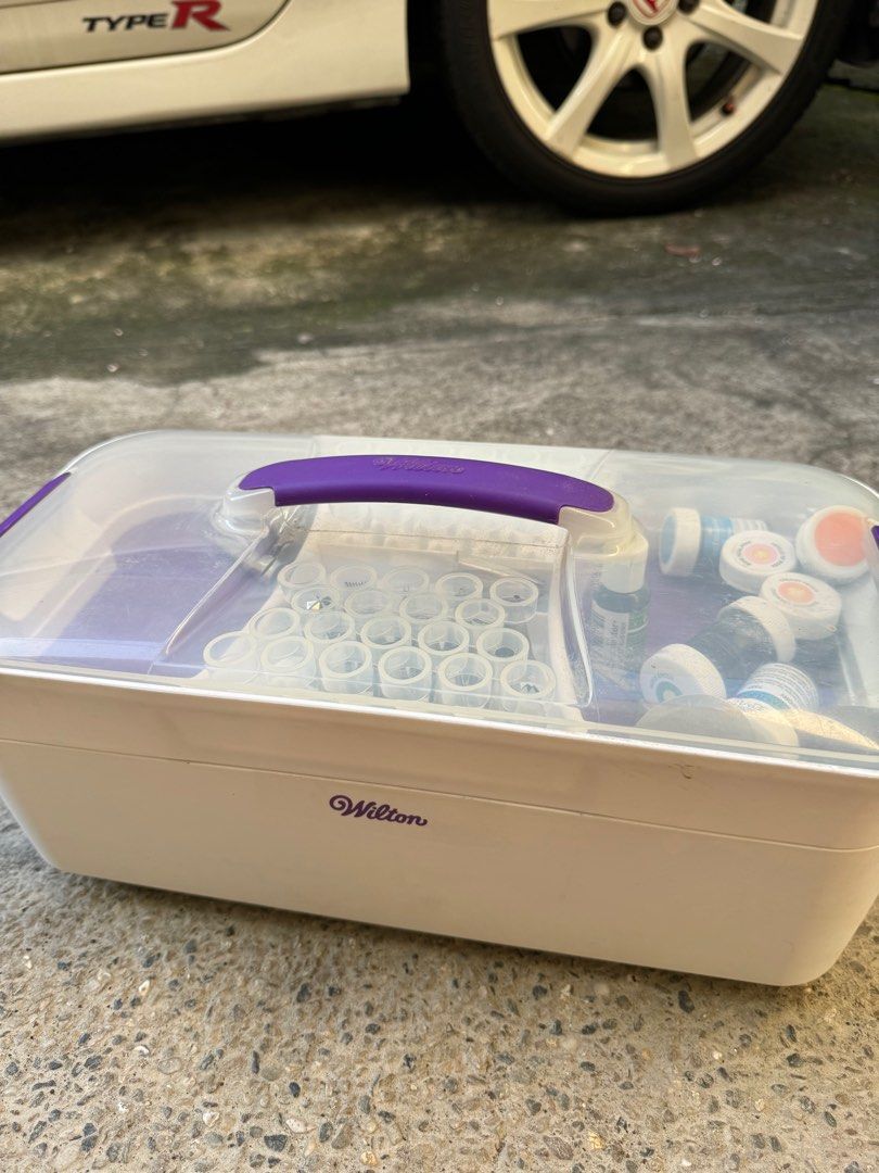 Wilton Tools Caddy Bake decorating set (Category: Bakeware) located in Quezon City. Submitted by oggoodsph (Listing ID 1269909312, Image 1). Description: Will include freebie wilton food gel icing Some tools unused and still in plastic Complete inclusions Freebie wilton fondant and gum paste tools set.