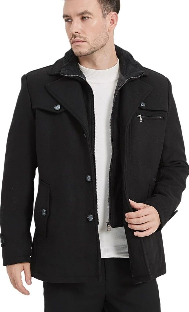 Mens black cheap peacoat with hood