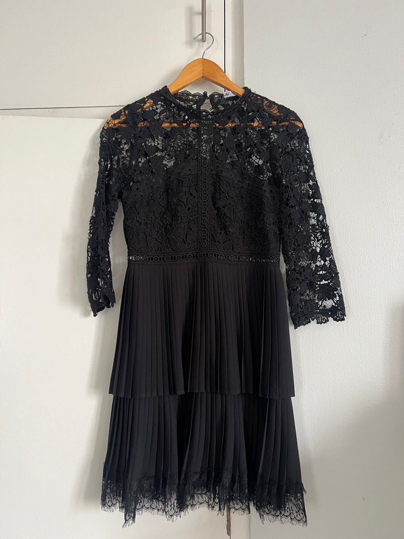 Zara black lace pleated dress clearance