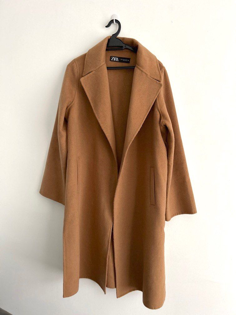 Zara Camel Wool Wrap Coat XS UK 6 8 10 12