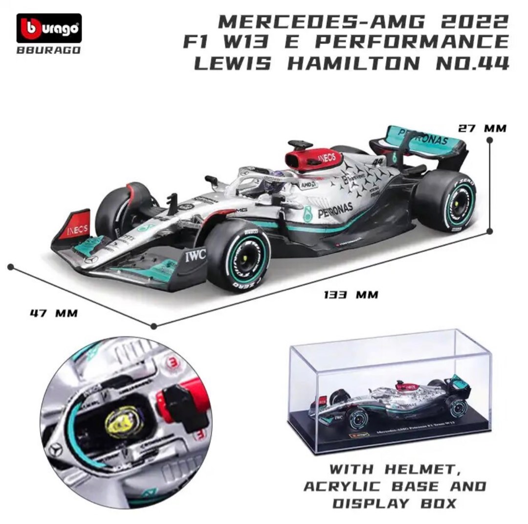 2022 F1 Mercedes AMG Petronas W13 Car Model 1:43 (#44 Lewis Hamilton),  Hobbies & Toys, Toys & Games on Carousell
