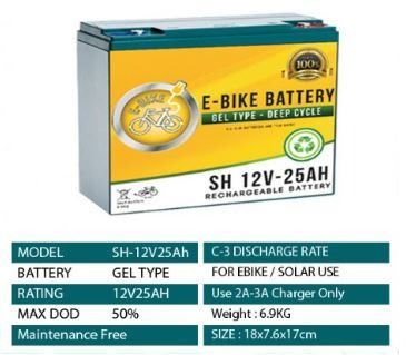 25AH 12V Solarhomes Gel Sealed Solar / UPS /Ebike Maintenance Free Rechargeable Sealed Battery