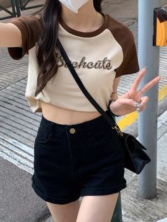 全新高腰黑色牛仔短褲