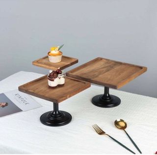Acacia wood square cake dessert stand