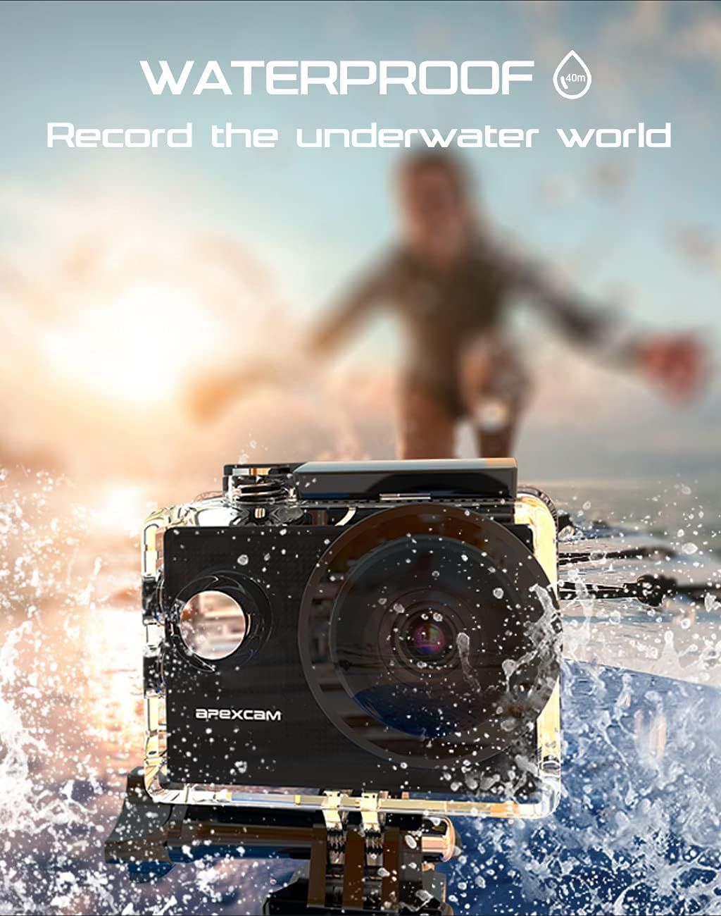 Apexcam [2022 New] 4K 60FPS Action Camera EIS Stabilization 20MP Sports ...