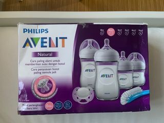 Authentic Philips AVENT 9oz Natural Baby Bottle, 2-pack with Nipples and Philips AVENT 0m Natural First Flow Nipples, 2-pack  plus FREE 2pcs Pigeon Bottle 4oz