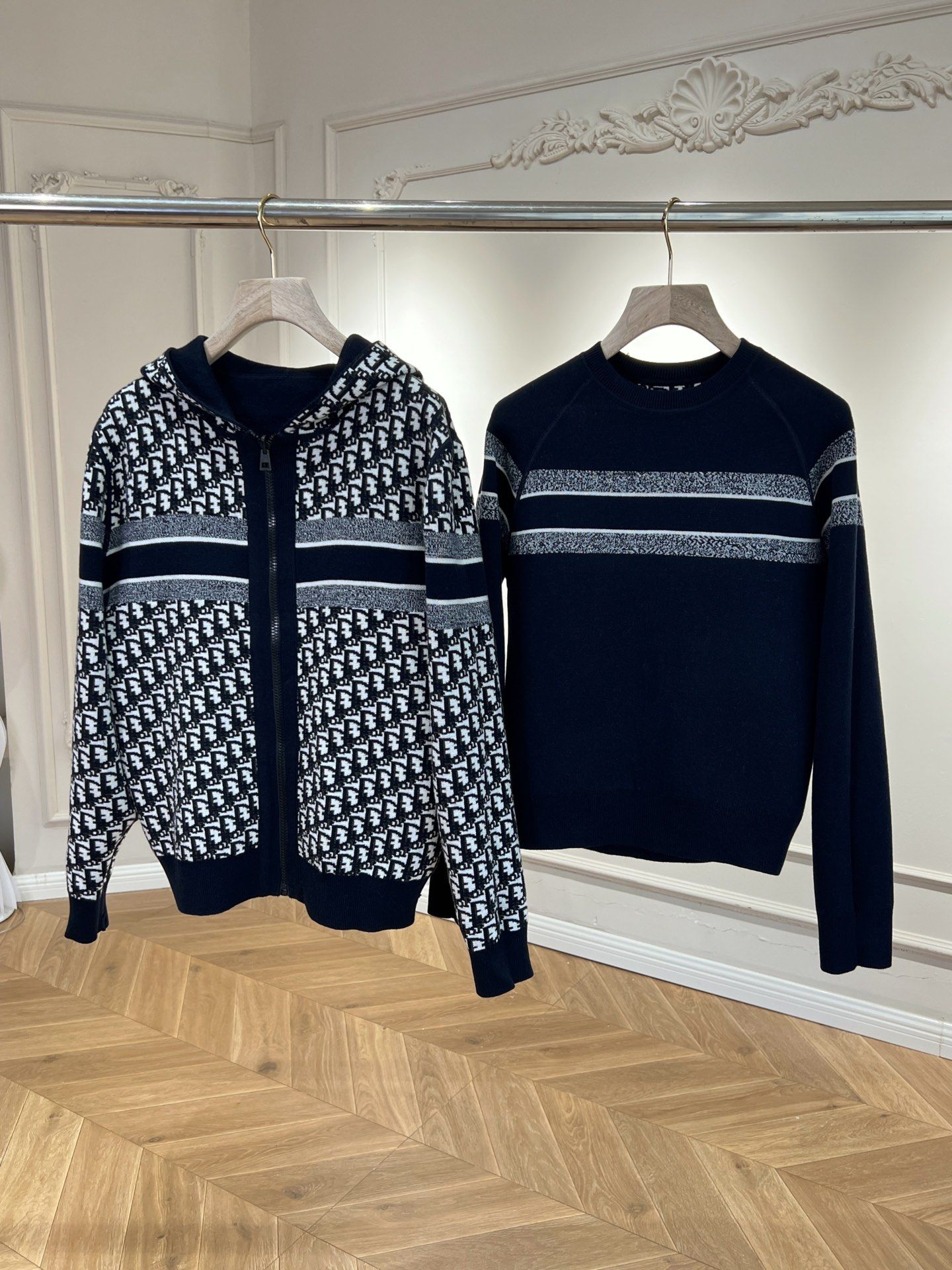 Authentic dior Lettered Reversible Cashmere Knitted Sweater Round