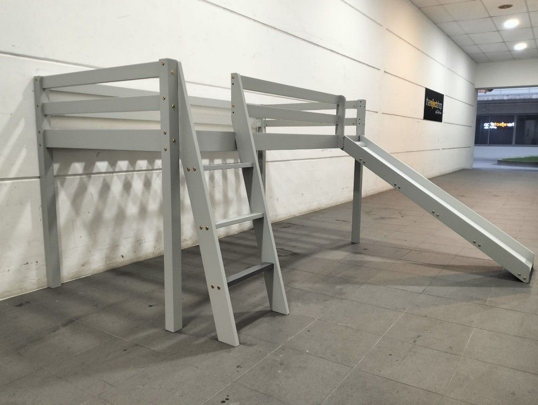 BELLINGHAM Kids Mid Sleeper Bed with Slide in GREY, Furniture & Home