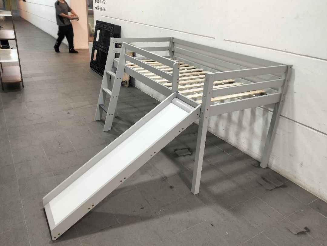 BELLINGHAM Kids Mid Sleeper Bed with Slide in GREY, Furniture & Home