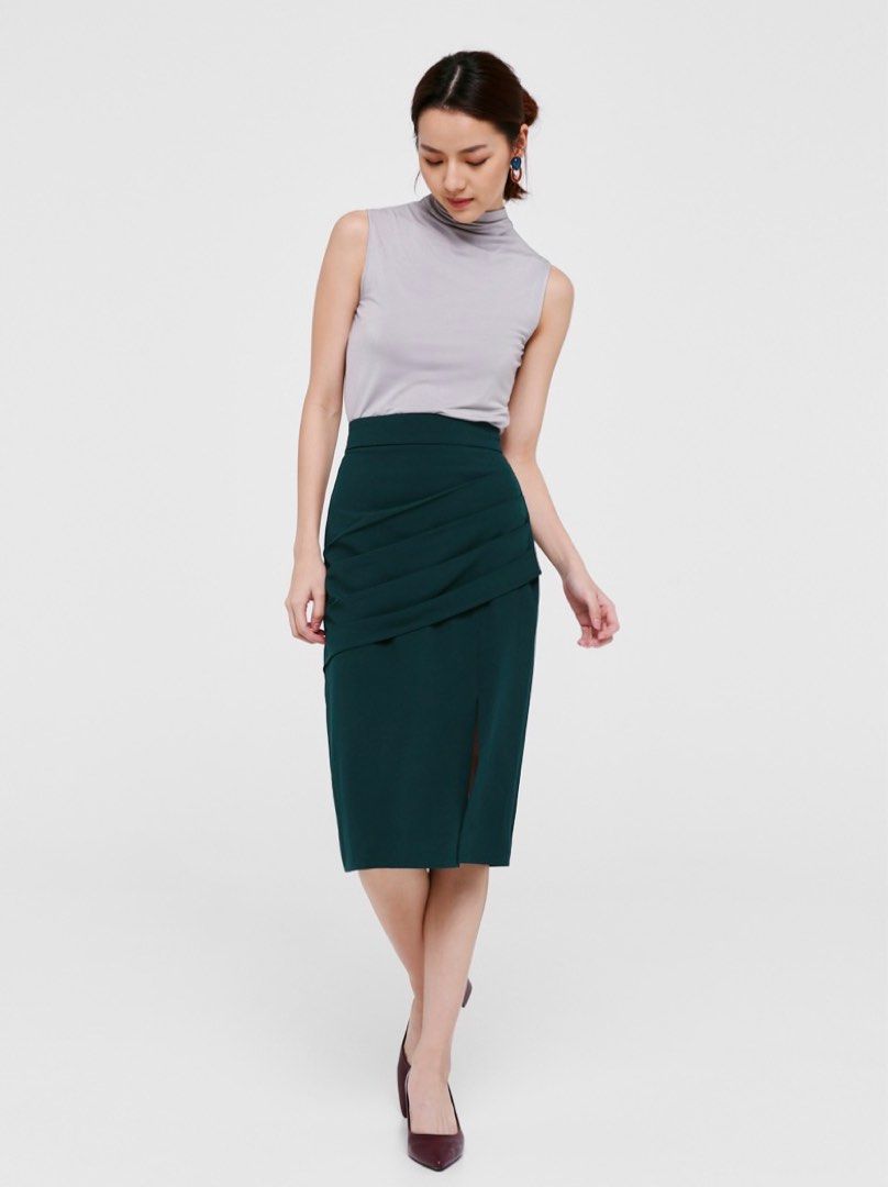 Bottle green pencil skirt shop