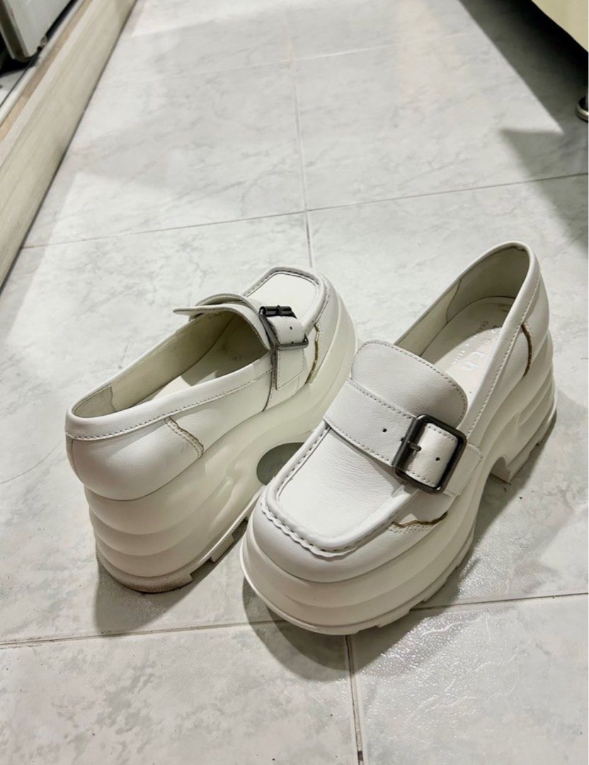 White shop platform loafers