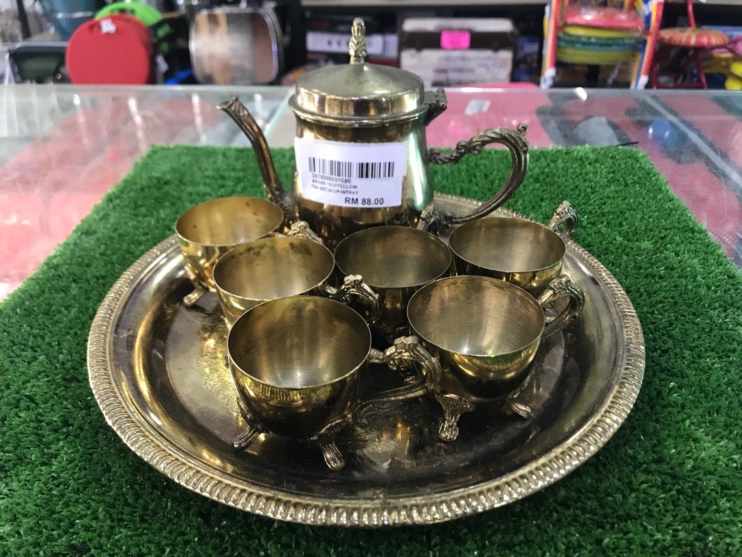 Brass Tea Set 6Cup, Hobbies & Toys, Collectibles & Memorabilia, Vintage  Collectibles on Carousell