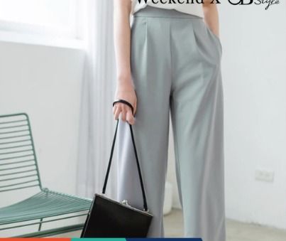 CASUAL WORK WOMEN CLOTHES ELASTIC WAIST WIDE LEG PANTS 2 COLORS S