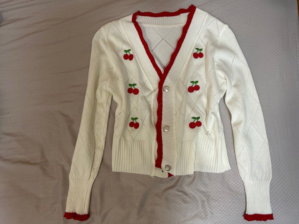 knitted red cherry cardigan coquette korean cute