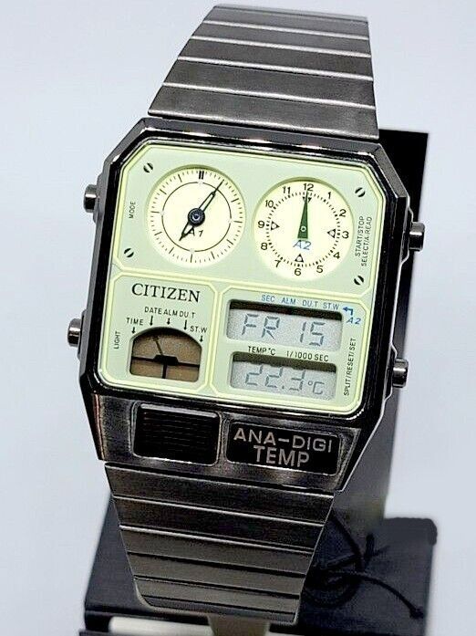 Citizen JG2147-85X Light Green Analog Digital Black Stainless