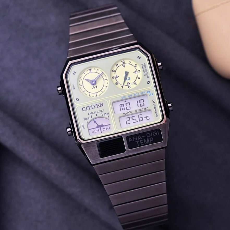 Citizen JG2147 85X Light Green Analog Digital Black Stainless