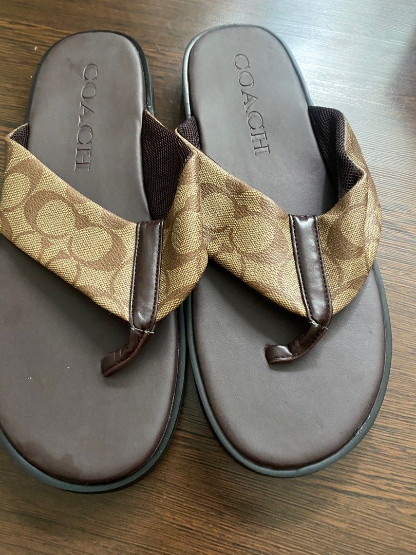Men's coach leather flip flops shop